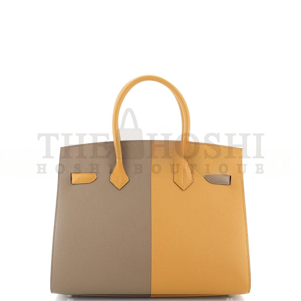 H**me5 BIRKIN 25 EPSOM ELEPHANT GREY AND SESAME WITH FLORIDA BLUE INTERIOR SILVER BUCKLES H028367CC03 (25*18*13cm) Master Quality